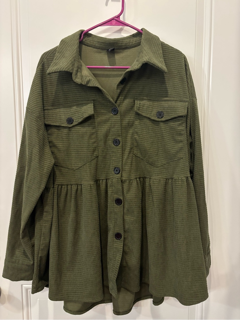 Emery Rose Olive Green Utility Peplum Jacket with Button Front
